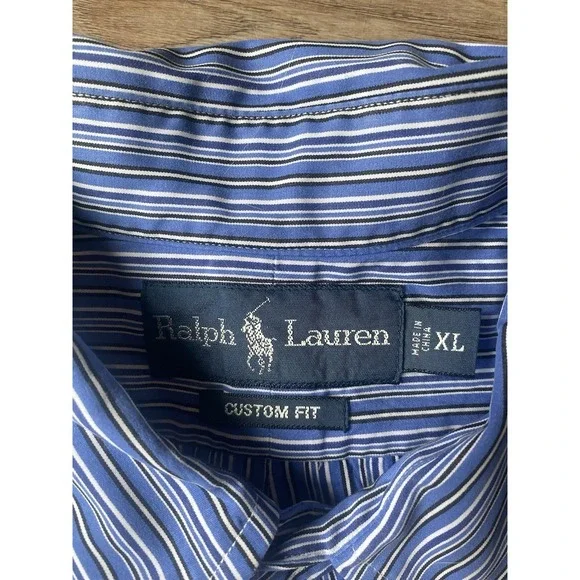Polo Ralph Lauren Shirt XL Blue‎ Striped Button Down L/S Preppy Pony - Picture 4 of 6